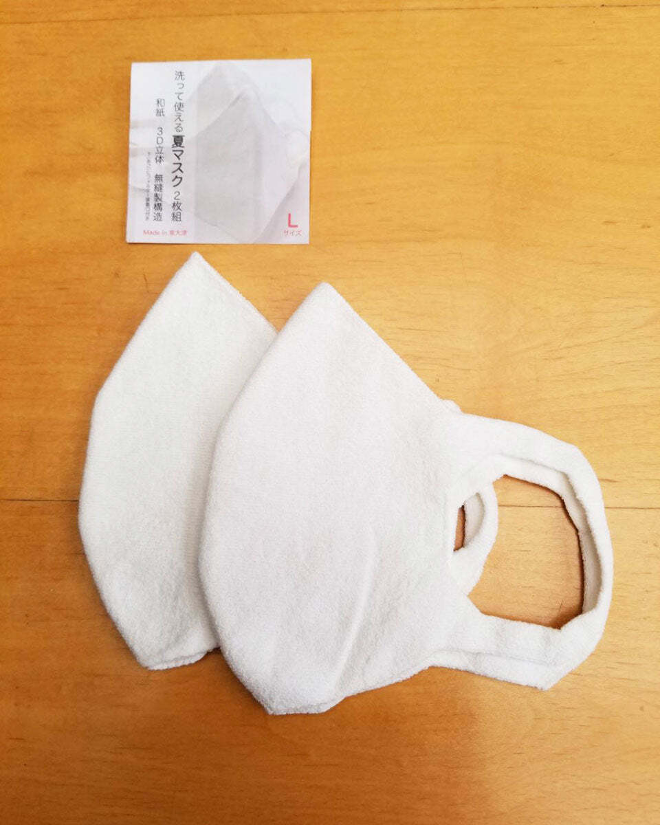 洗って使える夏マスク２枚組　和紙３Ｄ立体無縫製構造【Lサイズ】